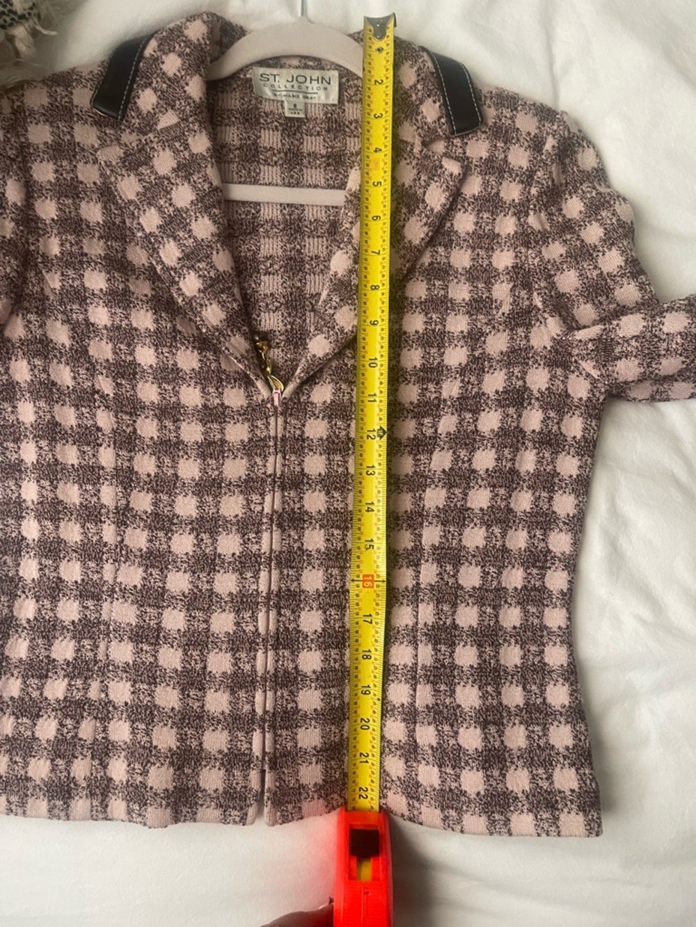 St. John Collection Brown and cream Tweed and leather Zip-Front Blazer - Picture 7 of 7
